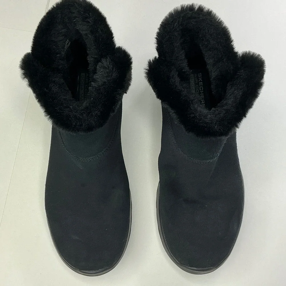Skechers Black On-The-Go Joy Boots Kids Size 7 Suede Faux Fur 15501SA